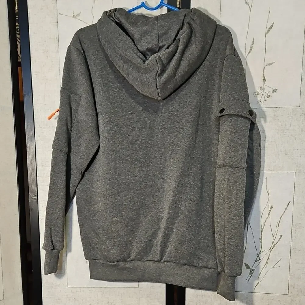 Men's Gray Zip-Up Sweater with Orange Accents
